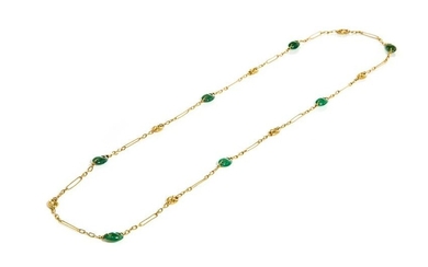 GOLD & GREEN STONE NECKLACE, 23g