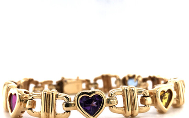 Gemstone Heart Bracelet Multi-Gemstone 14K HEAVY