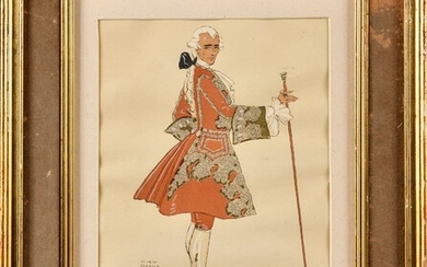 Georges BARBIER (1882-1932) Portrait d’un élégant de plein pieds Aquarelle et gouache Signé et daté...