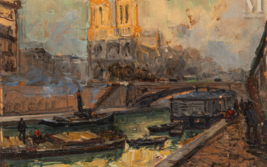 Georges LAPCHINE (Moscou 1885 -France 1951) Vue depuis le quai de Montebello, Paris