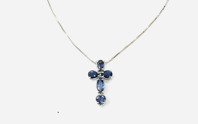 Gioielli Corvino - 18 kt. White gold - Necklace with pendant - 2.90 ct Sapphires