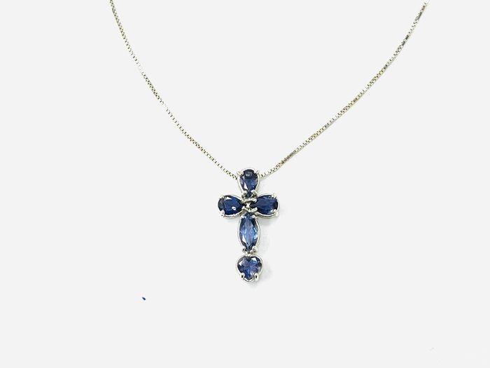 Gioielli Corvino - 18 kt. White gold - Necklace with pendant - 2.90 ct Sapphires