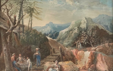 Giuseppe Bernardino Bison (1762-1844) - Paesaggio montano con scena d'intrattenimento