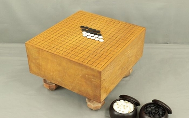Go board, Go piece set, with wooden covered - Wood - Kaya, Clamshell, Stone - Go game, game of Go, Igo - Igo, Japanese Go game board, Goban, Go Piece set, Asian traditional strategy table game - Japan - Shōwa period (1926-1989)