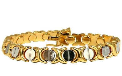 Gold Italian X Screw Link Bracelet Two-Tone 14 Karat