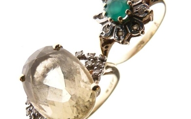 Gold, emerald and diamond cluster ring, hallmark indistinct, size...