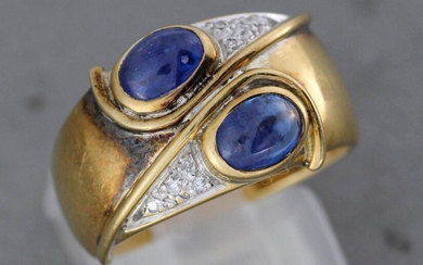 Gold ring set with two cabochon sapphires and brilliants -...