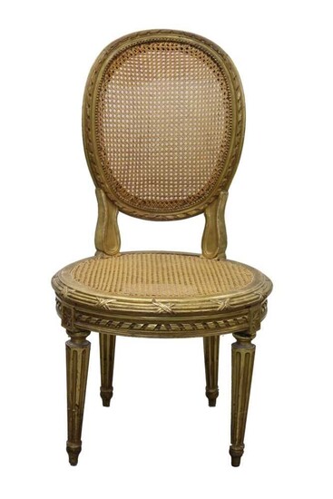 Good Louis XVI French carved gilt wood and caned side chair