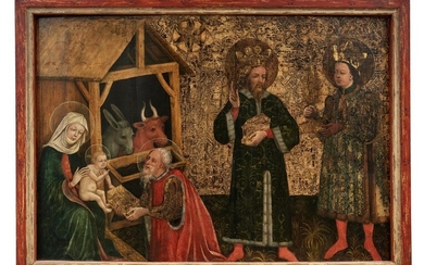 Gotisches Tafelbild mit Anbetung des Jesuskindes durch