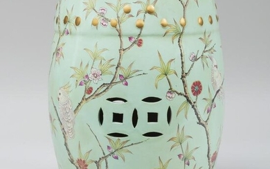 Green Porcelain Garden Seat Decorated with Birds