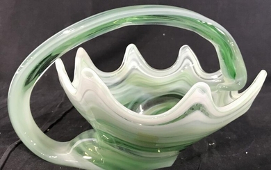 Green Toned Art Glass Cornucopia Style Vase