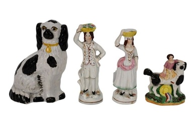 Grouping of English Staffordshire Figurines - Grouping includes: A) Pair antique Male & Female