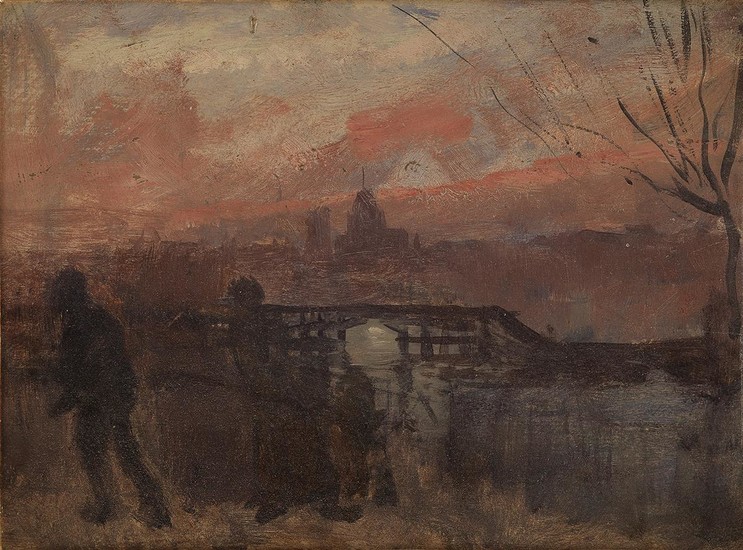 HENRI-CHARLES GUÉRARD (Paris 1846-1897 Paris) Two oils. View of Dieppe at Twilight, oil...