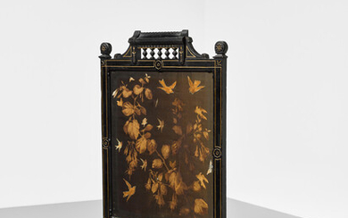 HERTER BROTHERS (1864-1906); ATTRIBUTED TO Firescreencirca 1880ebonized wood, marquetry, gilding, silkheight 48in (122cm); width 27in (69cm); depth 15in (38cm)