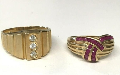 HIS & HER'S 14KT YELLOW GOLD RINGS, 1 W/ DIAMONDS