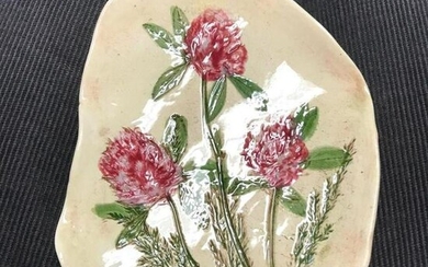 Hand-made Pink Clover Signed Ceramic Pin Dish Tray