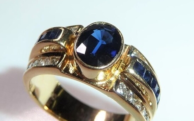 Handcrafted - 18 kt. Yellow gold - Ring - 1.00 ct Sapphires - 0.50 ct. Brilliant cut diamonds