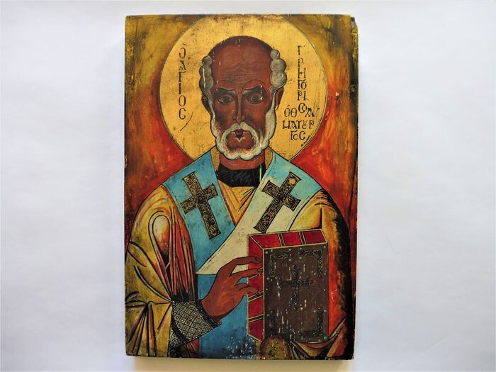 Handvervaardigd - Beautiful Icon St. Nicholas on wooden panel painted with lacquer seal. (1) - Old wood