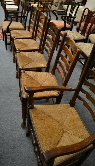 Harlequin set of five ash and rush seated ladder back...
