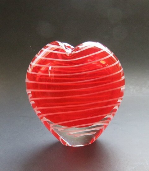 Heart Shaped Murano Ruby Red Art Glass Vase Italy