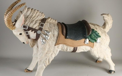 Heavy wood carousel ibex with polychromy and glass