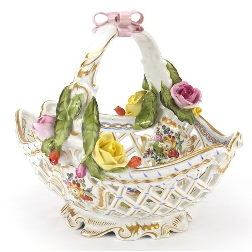 Herend, Hungarian porcelain floral encrusted pierced basket ...
