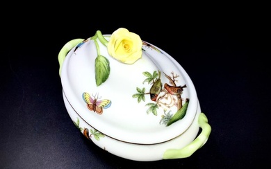Herend - Work of Art Mini-Tureen with Rose Knob Lid - "Rothschild Bird" - Tureen - Hand Painted Porcelain