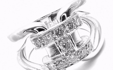 Hermes 18k White Gold Large H Diamond Band Ring