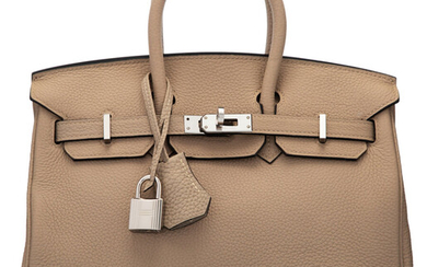 Hermès 25cm Gris Tourterelle Togo Leather Birkin Bag with...