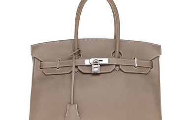 Hermès - Birkin 35 en cuir Epsom étoupe, garniture en métal palladié Handbag
