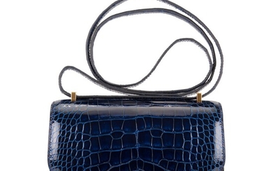 Hermès Bleu Saphir Constance 18cm of Shiny Alligator with Gold Hardware