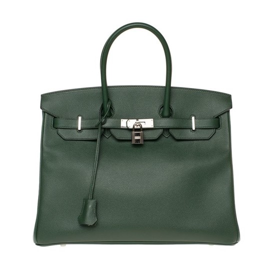 Hermès - Hermès Birkin 35 en cuir epsom vert anglais, garniture en métal palladié Handbag