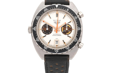 Heuer. A stainless steel automatic calendar chronograph wristwatch Autavia 'White Orange Boy', Ref 1163, Circa 1970