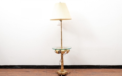 Hollywood Regency Style Palm Tree Motif Floor Lamp With Glass Table