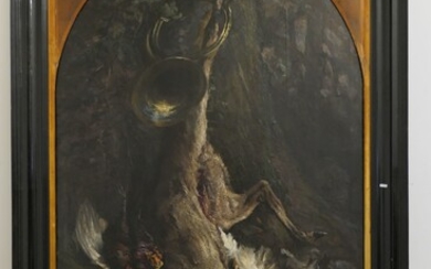 Huile sur toile "Nature morte aux gibiers" (197 x 114cm) signé Paul Leduc
