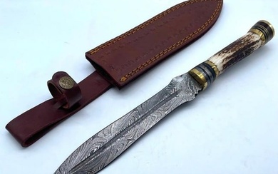 Hunting Dagger Knife Handle Stag Antler with Brass Spacer