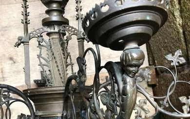 IMPORTANT Gothic Revival style bronze chandelier with six...