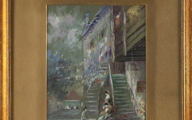 ITALIAN SCHOOL (Early 20th Century,), A Venetian inn., Pastel on paper, 14.5" x 9.5". Framed 23" x