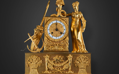 Important French Empire table clock in mercury-gilded bronze, French work...