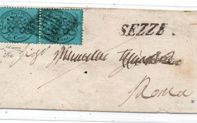 Italian Ancient States - Papal State 1868 - 5 cents sky blue, pair on letter from Sezze to Rome - Sassone N. 25c