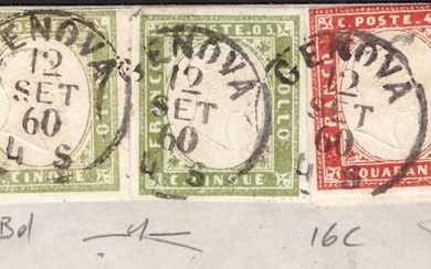 Italian Ancient States - Sardinia 1860 - Letter from Genoa with 2 x 5 c. 13Bd and 40 c. 16C - Sassone N. 13Bd 16C