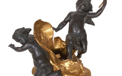 Italian Gilt and Patinated Bronze Figural Winged Putti Group, 20th c., H.- 13 1/2 in., W.- 12 1/2
