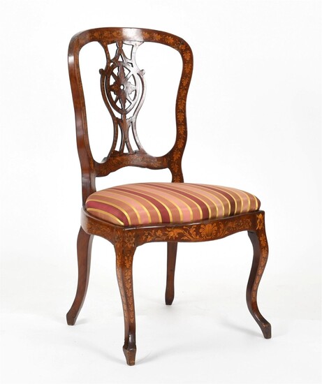 Italian Rococo Inlaid Fruitwood Side Chair