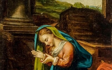 Italian School, 18th-19th Century, Adoration of the Christ Child, Unsigned, Oil on Canvas, 9-1/2 x 7 inches