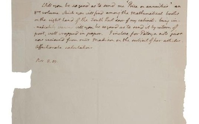 JEFFERSON, Thomas (1743-1826). Autograph letter integrally signed ("Th. J.") to Thomas Mann