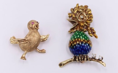 JEWELRY. (2) 14kt Gold and Gem Brooches.