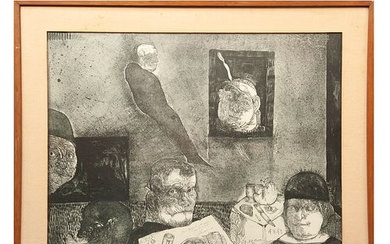 JOSÉ LUIS CUEVAS, Poeta e el comedor, de la suite Maestros Mexicanos, 1972, Firmada, Litografía, 56 x 76 cm medidas totales