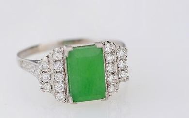 Jadeite Jade, Diamond, Platinum Ring.