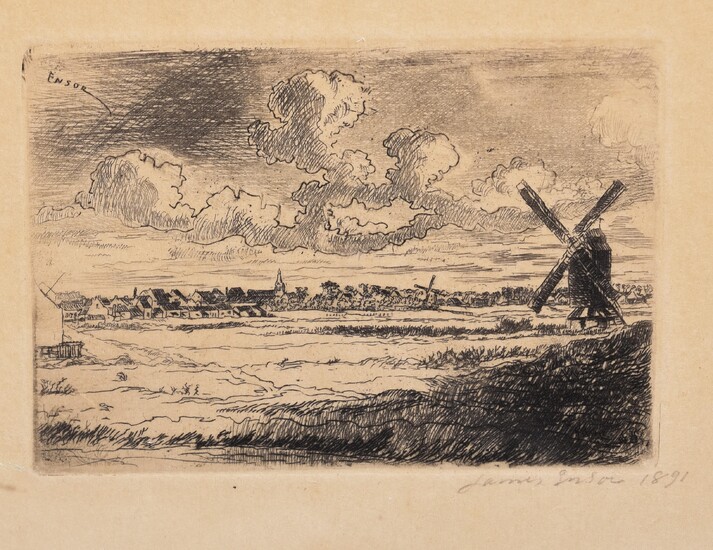 James Ensor (1860-1949), 'Moulin à Slykens' (Windmill at Slykens), 1891, echting on simili japon, 70 x 112 mm