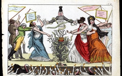 James Gillray (1756 - 1815), La Couronne Théatrale disputed by the Demoiselles Duchesnois & Georges Weimer